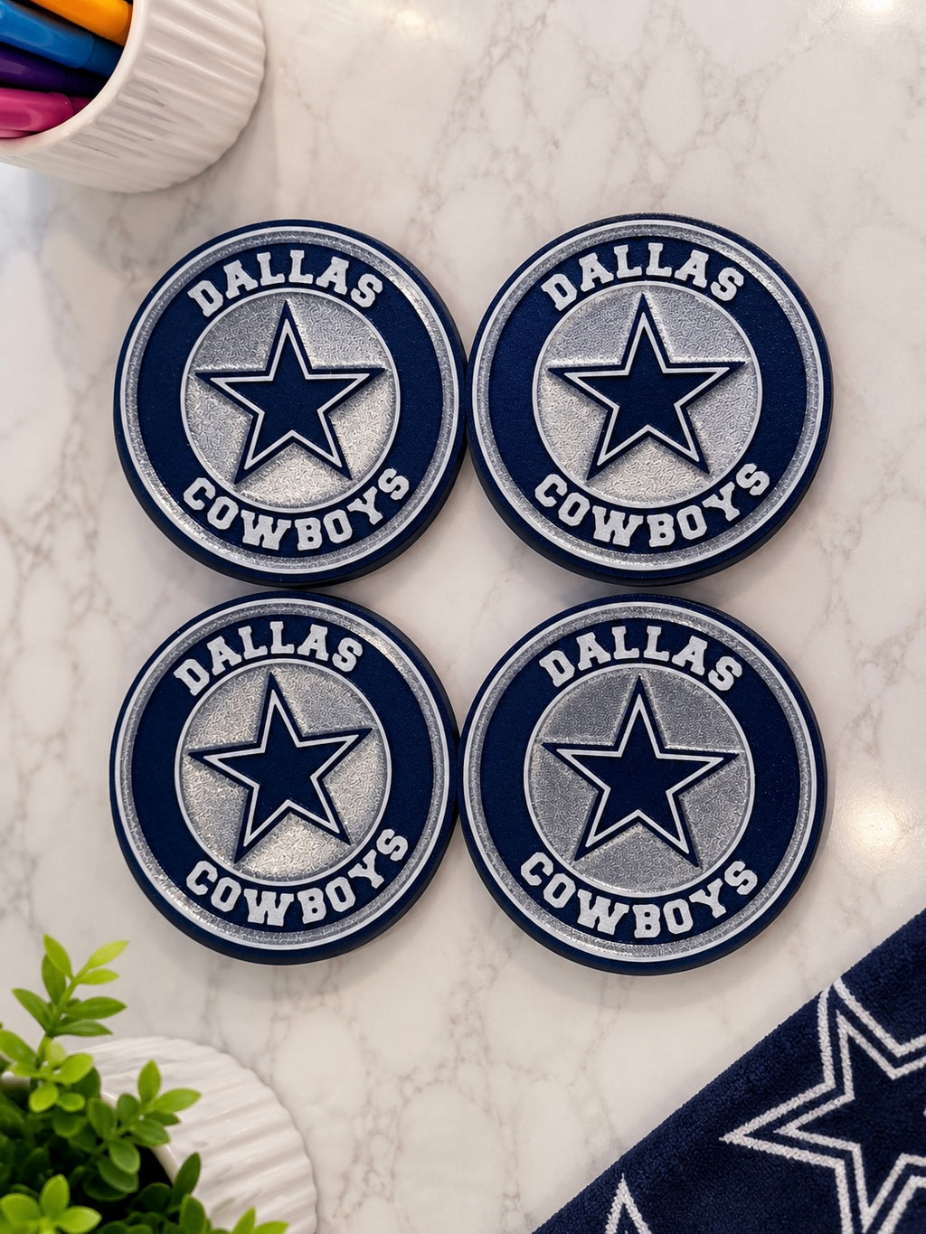 Dallas Cowboys Football Coaster Set With Holder