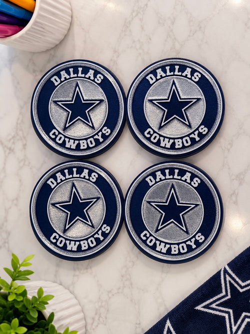 Dallas Cowboys Football Coaster Set With Holder